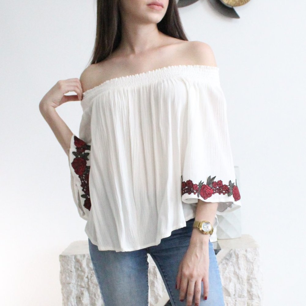 White Floral Blouse